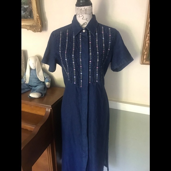 Jane Ashley Dresses & Skirts - Jane Ashley Denim Ruffle Front Collard Dress PL